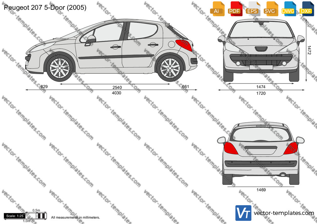 Peugeot 207 5-Door vector drawing